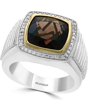 Effy Diamond & Smoky Quartz Signet Ring - Metallic