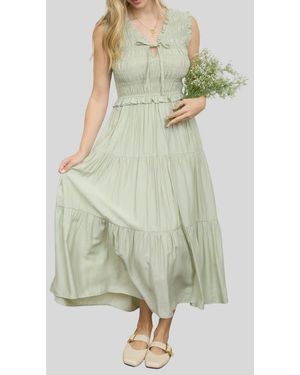 Blu Pepper Smocked Tiered Dress - Green