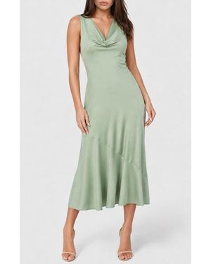 Bebe Cowl Neck Sleeveless Satin Midi Dress - Green