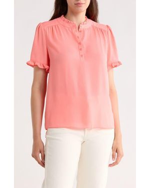 Gemma  Jane Ruffle Neck Short Sleeve Top - Pink