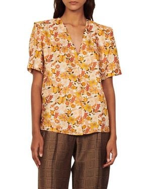Sandro Flower Silk Bouse - Orange