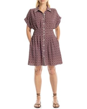 Max Studio Printed Short Sleeve Shirtdress - Red