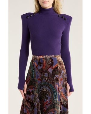 L'Agence Reeves Button Shoulder Rib Turtleneck Top - Purple