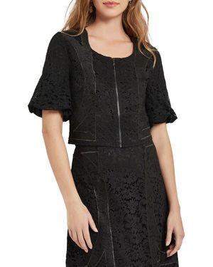Misook Lace Front Zip Top - Black