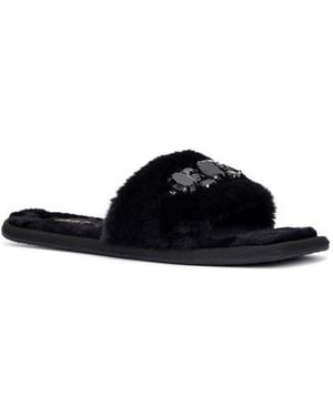 TORGEIS Isabella Embellished Faux Fur Slipper - Black