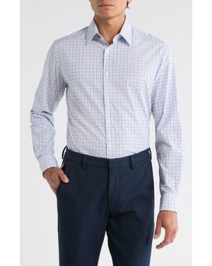 Duchamp Check Print Slim Fit Dress Shirt - Blue