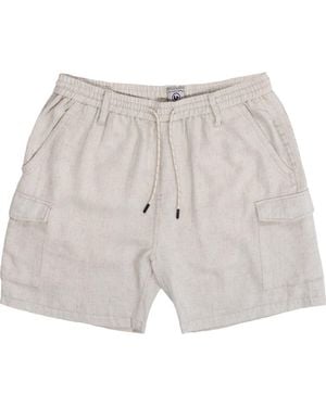 Burnside Cotton & Linen Blend Cargo Shorts - Natural