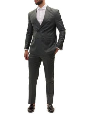 Ron Tomson Super 120S Wool Double Breasted Tuxedo Jacket - Black