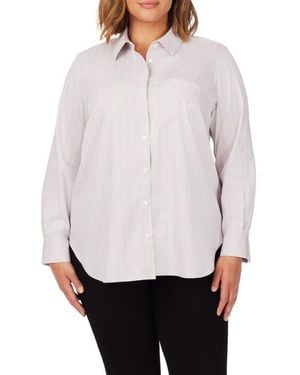 Foxcroft Stripe Boyfriend Button-Up Shirt - White