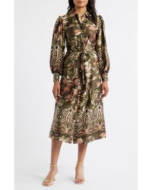 Julia Jordan Print Long Sleeve Shirtdress - Multicolor