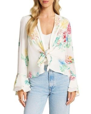 Matty M Ruffled Cuff Tie Front Jacket - White