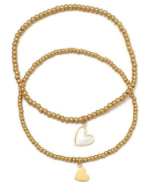 Adornia Set Of 2 Heart Charm Stretch Beaded Bracelets - White