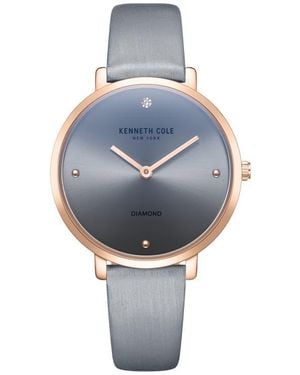 Kenneth Cole Diamond Index Leather Strap Watch, 34Mm - Gray
