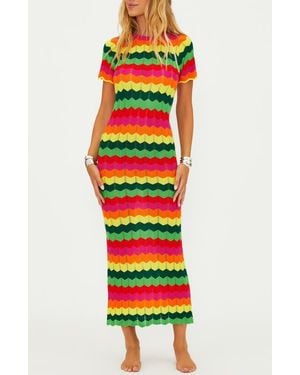 Beach Riot Emory Wave Stripe Pointelle Knit Cover-Up Maxi Dress - White