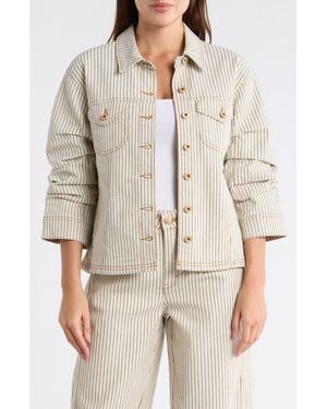 Democracy Stripe Ruched Sleeve Jacket - Natural