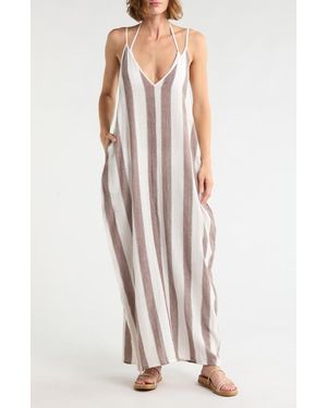 Elan Stripe Cotton Cover-Up Maxi Dress - White