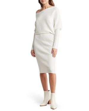 Love By Design Blair Ottoman Off-The-Shoulder Long Sleeve Sweater Dress - White