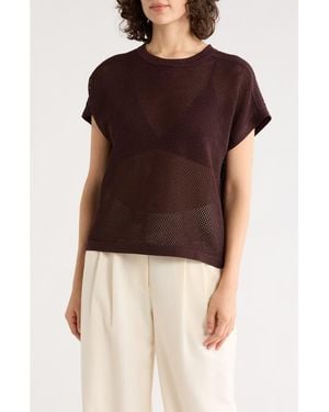 Adrianna Papell Mesh Openwork Sweater - Red