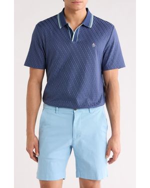 Original Penguin Textured Jacquard Johnny Collar Polo - Blue