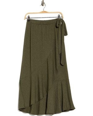 Go Couture Faux Wrap Midi Skirt - Green