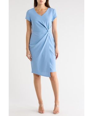 Connected Apparel Twist Detail Asymmetric Hem Dress - Blue