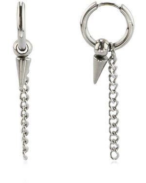 Rebel Spike Chain Drop Huggie Hoop Earrings - White