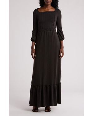 Go Couture Textured Square Neck Maxi Dress - Black