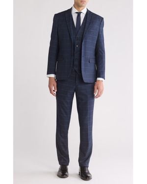 Gino Vitale Slim Fit 3-Piece Plaid Suit - Blue