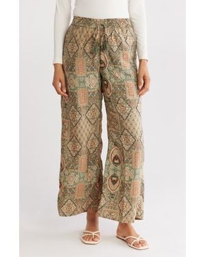 Tahari Drawstring Waist Wide Leg Pants - Natural
