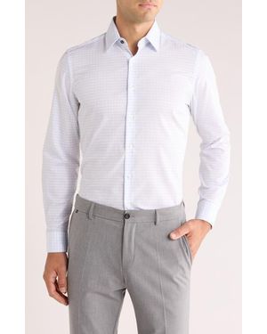 Duchamp Tailored Fit Check Stretch Cotton Dress Shirt - Blue
