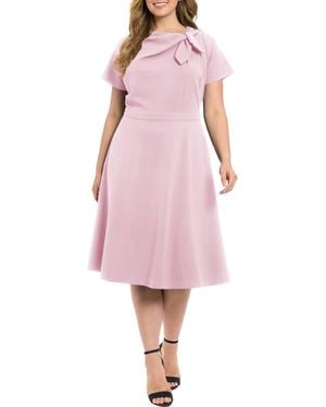 London Times Tie Neck Fit & Flare Midi Dress - Pink