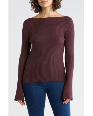 Leith Boat Neck Flare Sleeve Sculpt Sweater - Purple