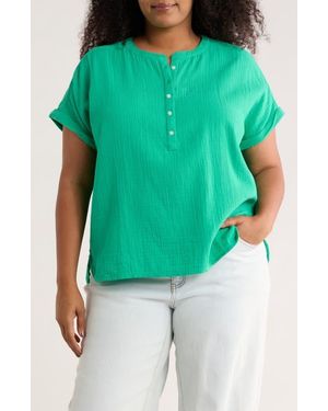 Caslon Cotton Gauze Popover Top - Green