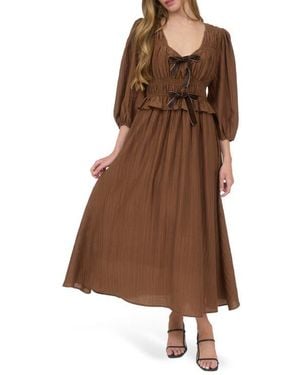 AUGUST SKY Three-Quarter Sleeve Maxi Dress - Brown