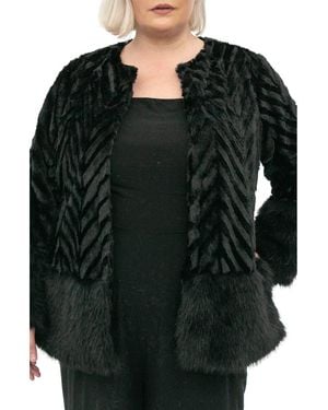 Nina Leonard Chevron Faux Fur Bolero - Green
