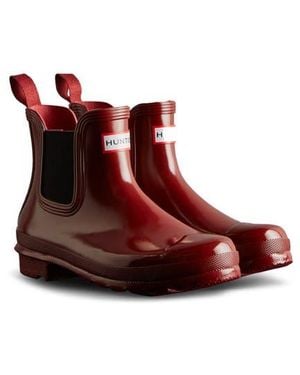 HUNTER Original Gloss Waterproof Chelsea Boot - Red