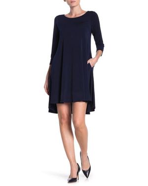 Nina Leonard Three-Quarter Sleeve Stretch Knit Trapeze Dress - Blue
