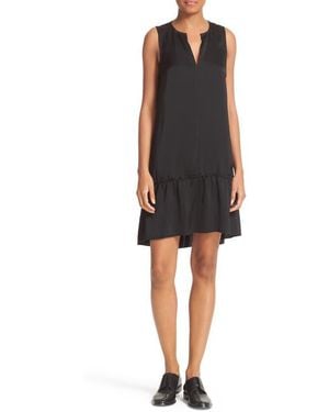 ATM Satin Ruffle Hem Dress - Black