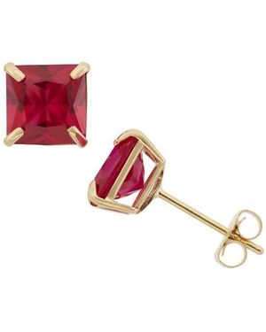 FZN Princess Cut Stud Earrings - Red