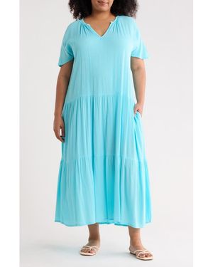 Boho Me Short Sleeve Tiered Maxi Dress - Blue