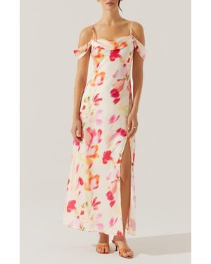 Astr Kitura Abstact Print Cold Shoulder Dress - Pink