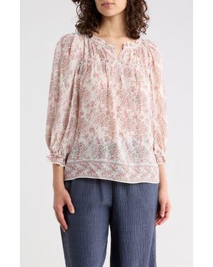 Max Studio Floral Three-Quarter Bubble Sleeve Top - Pink