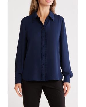 Gemma  Jane Lace Trim Button-Up Shirt - Blue
