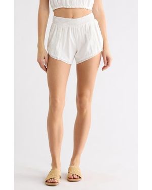 TOPSHOP Smocked Waist Cotton Shorts - White