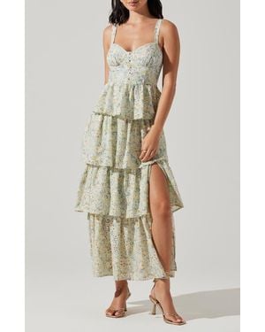 Astr Midsummer Floral Tiered Cotton Maxi Dress - Natural