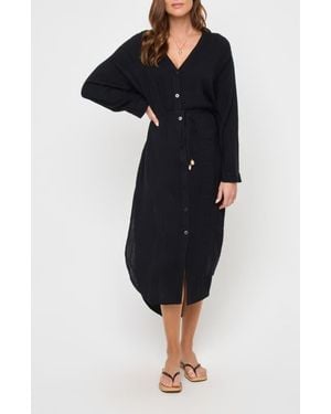 LSPACE Yoli Long Sleeve Cover-Up Shirtdress - Black