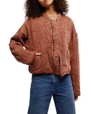 Free People Rose Front Zip Jacket - Orange