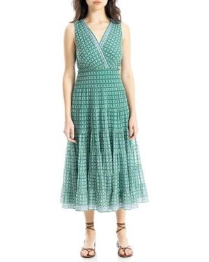Max Studio V-Neck Sleeveless Mesh Midi Dress - Green