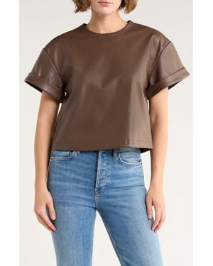 Steve Madden Faux Leather Short Sleeve T-Shirt - Brown
