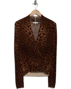 Sofiacashmere Leopard Print Faux Wrap Wool Cashmere Blend Sweater - Brown